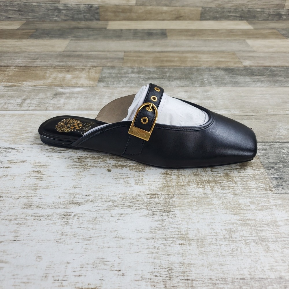 Vince Camuto Vaydie Womens Flat Mule Sz 7 M Black Leather Slip On Square Toe